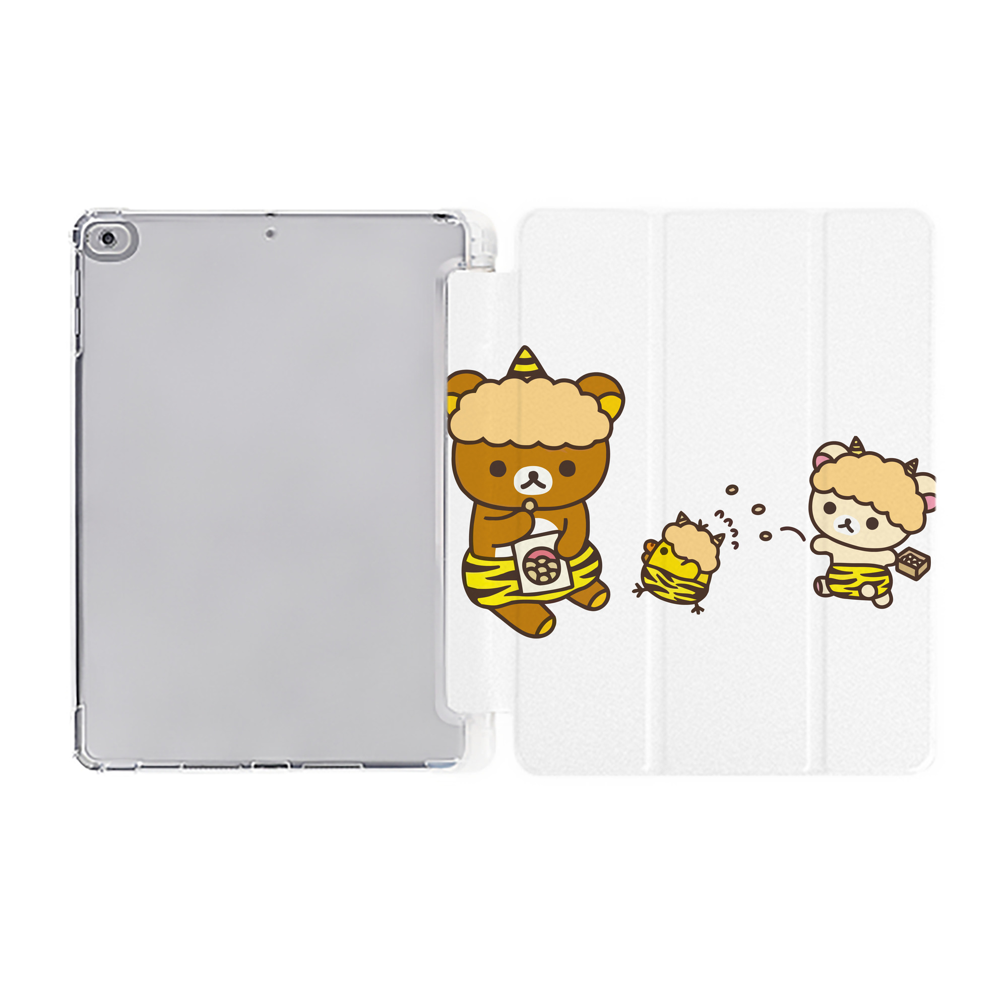（画像用） リラックマ リラックマ キイロイトリ Rilakkuma Korilakkuma Kiiroitori IPad ケース ペン収納付き 三つ折りスタンド PUレザー×シリコン 対応機種9.5/10.5/10.9インチ